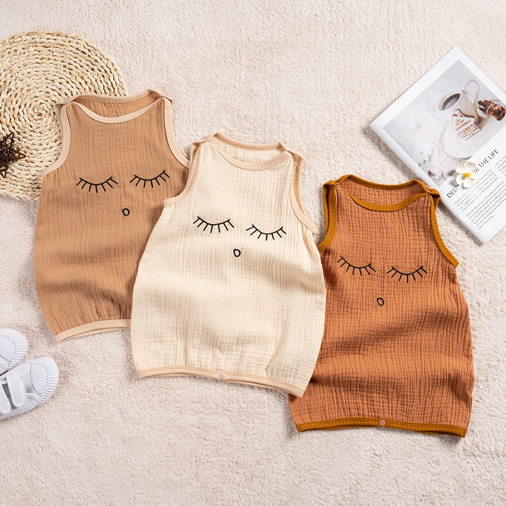 Summer New Cotton Baby Onesie 0-24M Infant Sleeveless Breathable Cartoon Print Onesie Newborn Baby Clothes