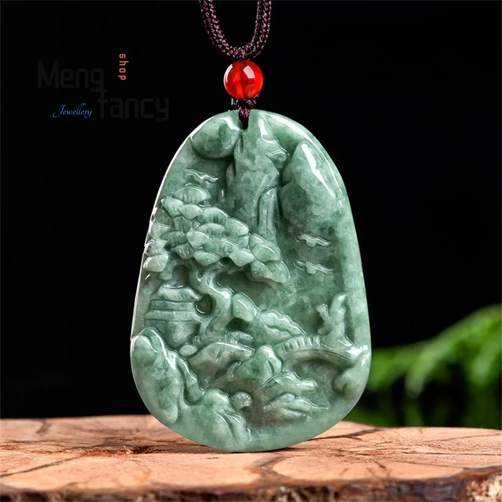 

Natural A-goods Jadeite Mountain Water Plaque Ice Jade Pendant Exquisite Handicraft Best Selling Fashion Jewelry Holiday Gift