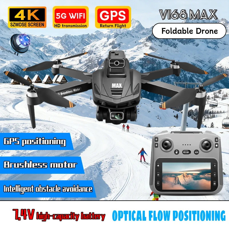 โดรนรุ่นใหม่ V168 MAX PRO ระบบระบุตำแหน่ง GPS กล้องระดับมืออาชีพ 8K HD 5G WIFI FPV ระบบป้องกันการชนแบบไร้แปรงถ่าน โดรนควบคุมระยะไกลแบบควอดคอปเตอร์