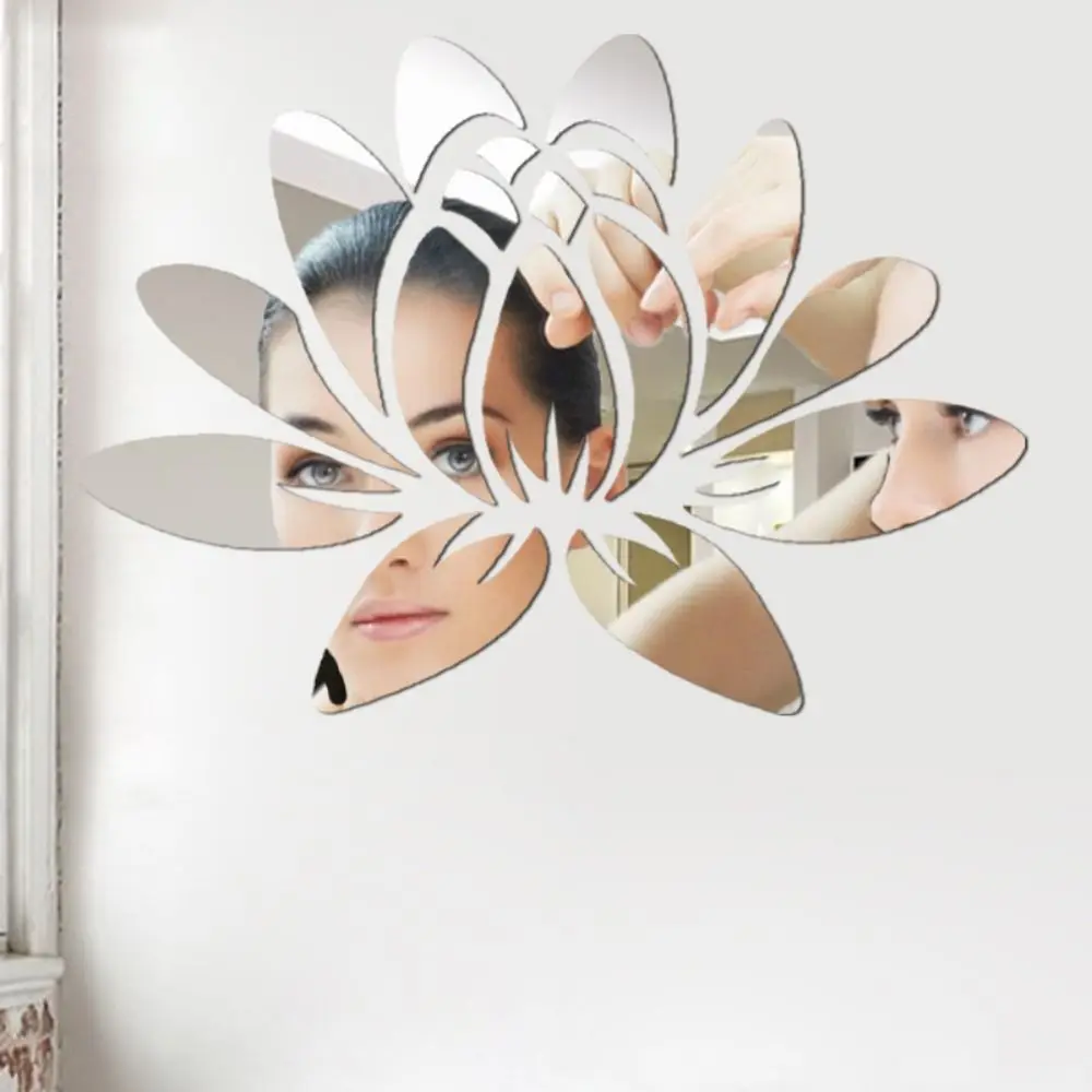 3D DIY Lotus Flower Mirror Wall Sticker Removable Acrylic Art Mural Decal Stickers For Living Room Bedroom Home Decorations