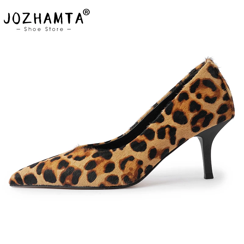 JOZHAMTA Women Leopard Pumps Sexy Thin High Heels Shoes Pointy Toe Classic Slip On Party Dress 2025 Ins Office Lady Size 34-40