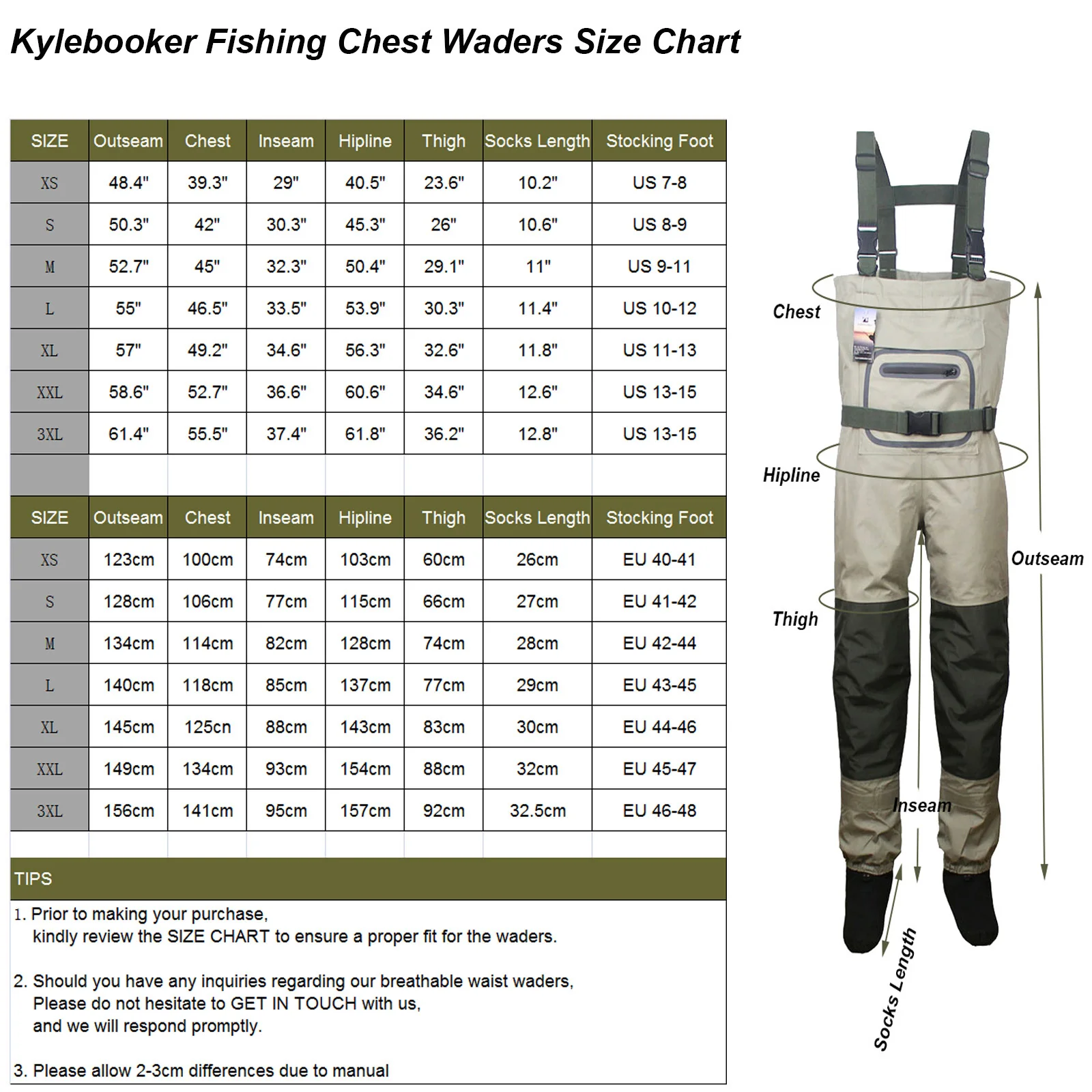 Fishing Waders Durable and Comfortable Breathable Stocking Foot Chest Wader Kits  for Men and Women