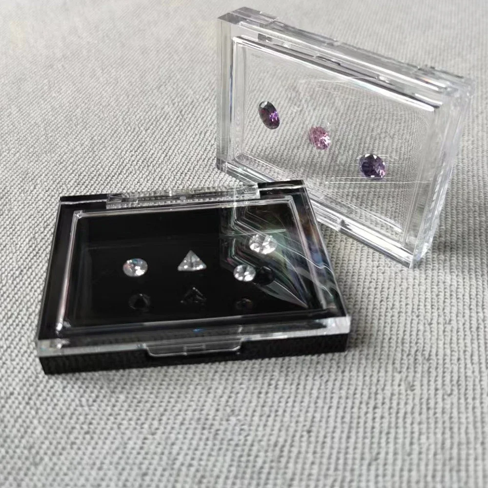 Acrylic Diamonds Storage Box Transperant Gem Stone Packaging Box Black and White Sponge Pad Bare Stone Jewelry Display Tray