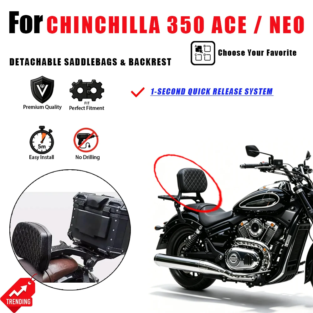 For Benda Chinchilla 350 ACE NEO Quick Release Leather Side Bag Retractable Backrest Rack Kit Alforjas Cuero Respaldo Moto