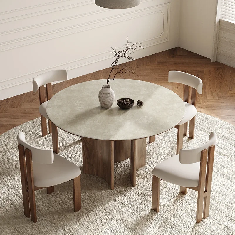 Coffee Retro Solid Wood Dining Table Dressing Round Shape With Turntable Modern Minimalist Home Style Designer Kitchen Furniture