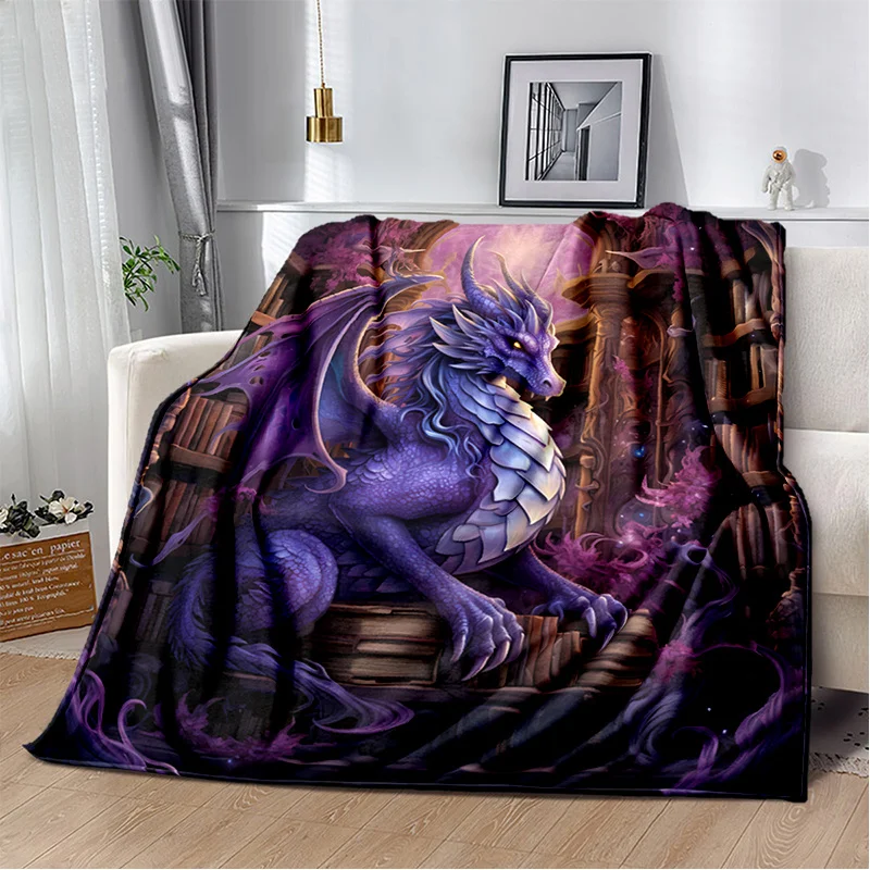 VIKAMA Fantasy Purple Dragon Bibliotheksüberzugsdecke, einzigartiges Graffiti-Design, Wohnzimmer, Sofa, Schlafzimmer, dekorative Decke