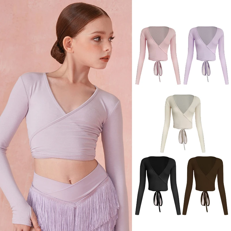 

ZYM 2026 New Latin Dance Tops For Girls Multicolor Long Sleeved Practice Clothes Chacha Rumba Tango Kids Latin Clothes DQS17701