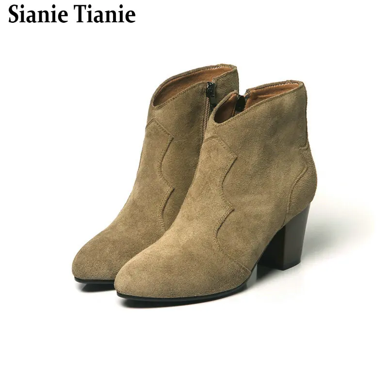 

Очень большие размеры 51, 53, 54, женская обувь из искусственной замши с круглым носком на массивном высоком каблуке, армейские зеленые ботильоны «Челси» в стиле вестерн