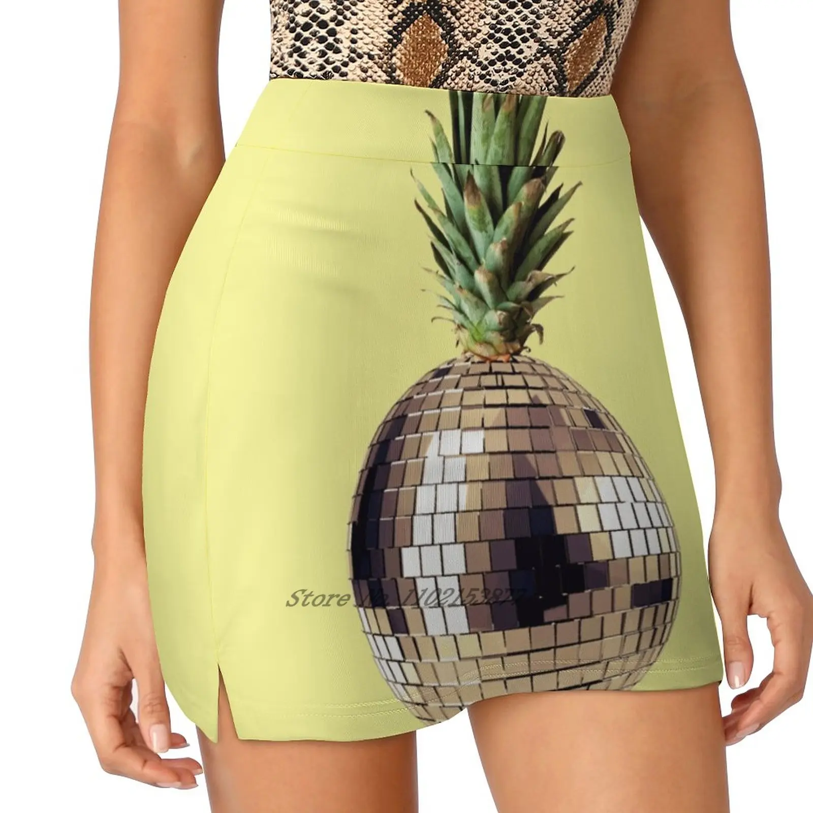 Ananas Party ( ) New Women Skirts Double-Layer Printed Short Dress Mini Sport Skirt Art Surreal Ananas Fruits Disco Ball Party