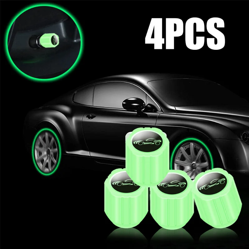 4pcs Fluorescent Car Tire Valve Caps Luminous Tire Valve Stem Cover Air-port Dust Cap Car Decor Accessories for Toyota Honda Kia