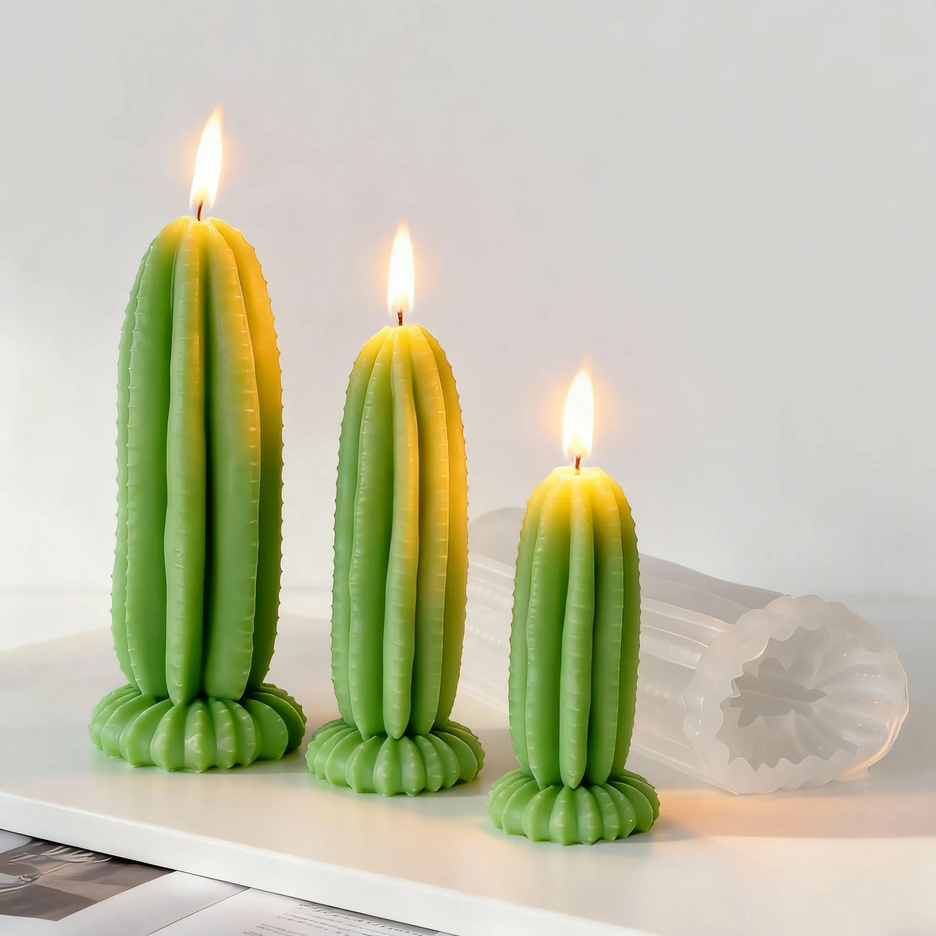 Vela aromática hecha a mano con forma de Cactus, molde de vela de silicona de poste largo, molde de vela de varilla larga de cactus creativo DIY