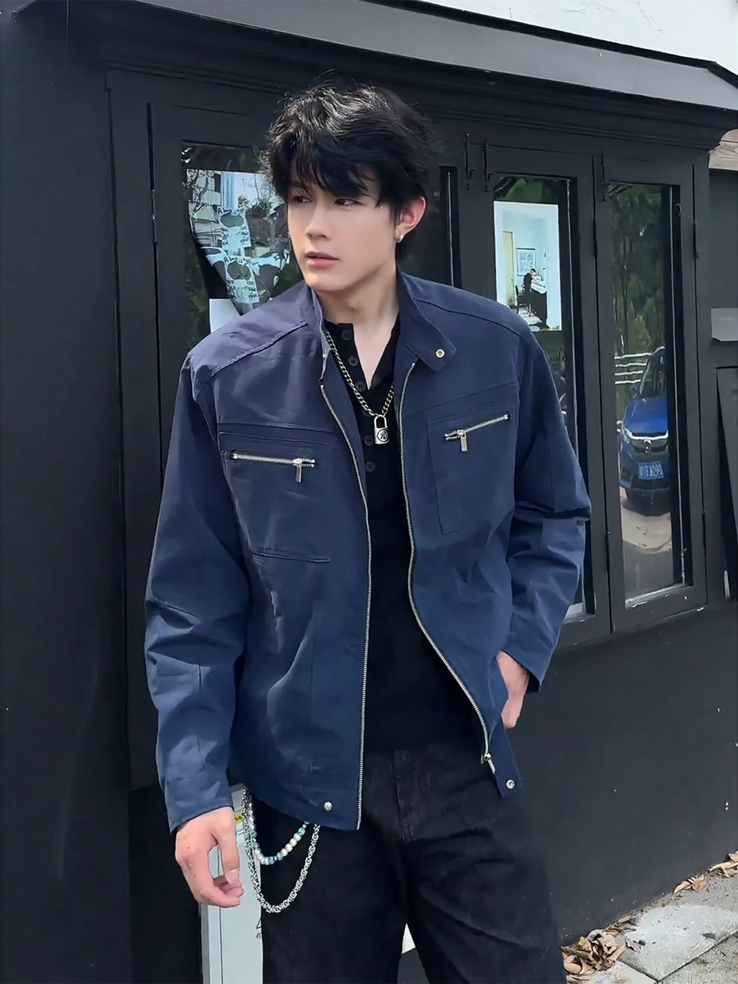 

Cleanfit American Sle Haome Waed Canvas Jaet Men's Spring Autumn Trendy Design Sense Motorcycle Clothes Stand Collar