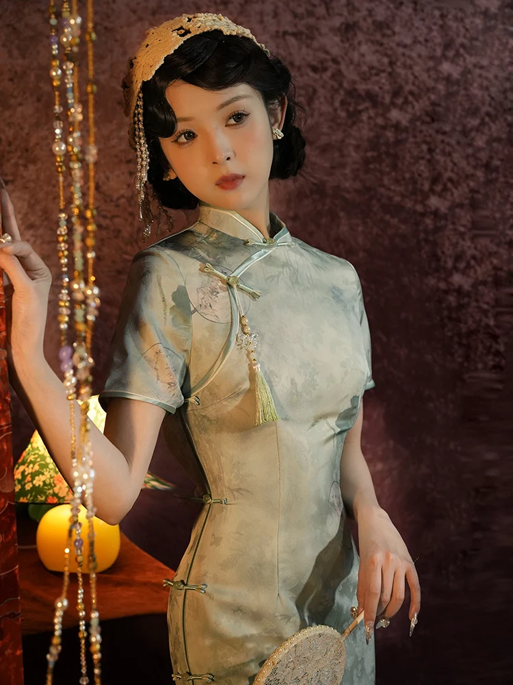 

Ele een Long Qipao Dr for Women High End Daily Wear Casual Chic High Slit ort Sve Floral Print Qipao Gown