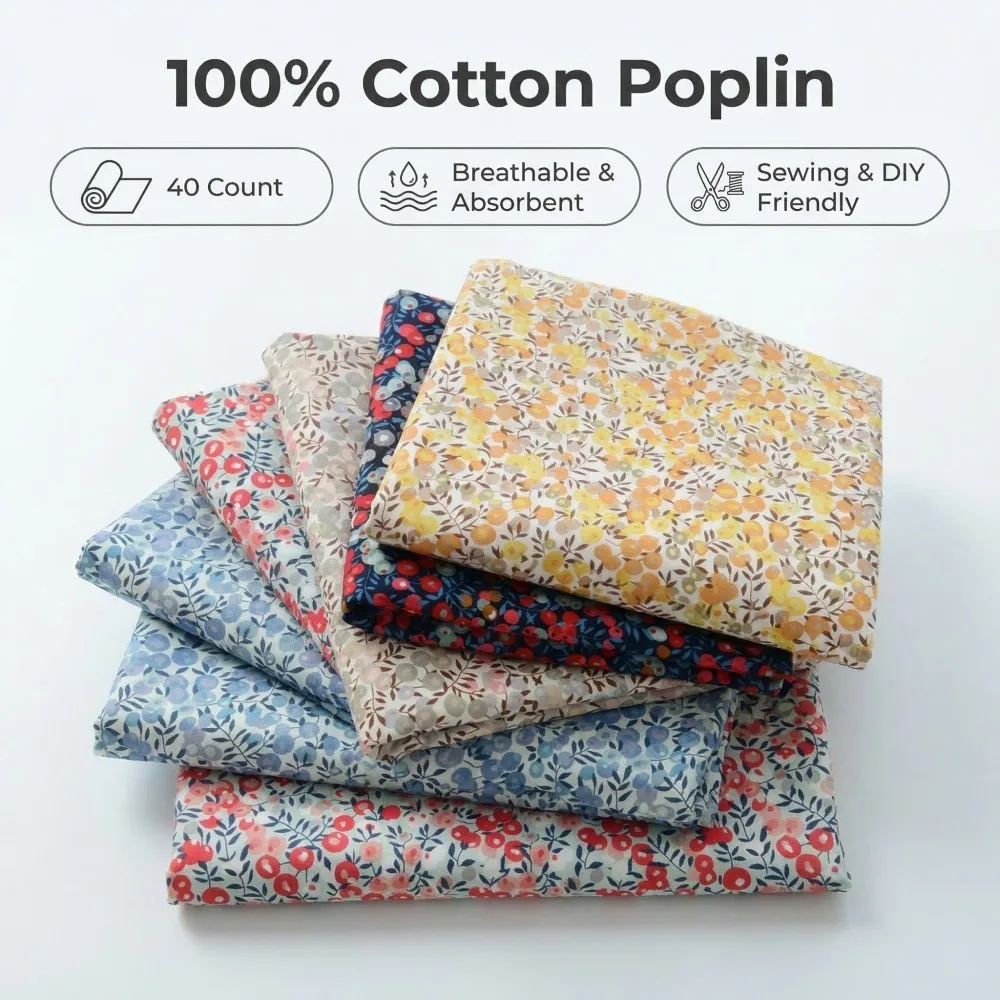 Tela de Popelina 100% Algodón Wiltshire Liberty 40S, Diseño con Impresión Digital para Confección de Ropa, Vestidos, Faldas y Prendas Infantiles