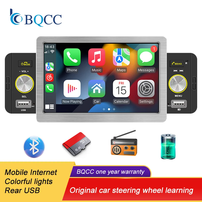 

BQCC Touch Screen Multimedia FM Auxiliary Input Bluetooth USB Mirror Link Universal Autoradio 5 Inch 1 Din Car Radio MP5 Player