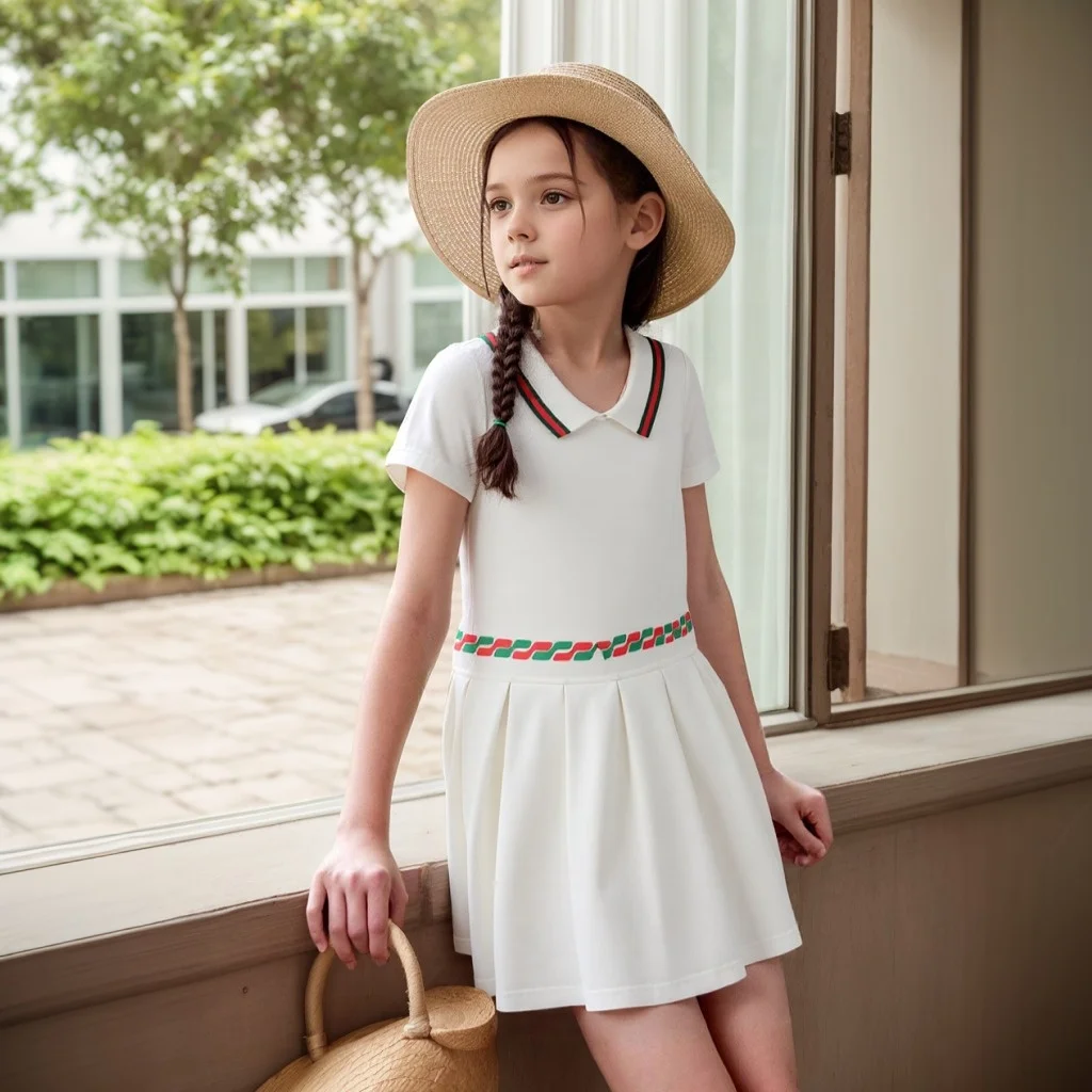 

Summer Girls School Uniform Polo Dress England Style Stripe Design Kids Casual Short Sleeve for Teenager 2-7Years Clothes