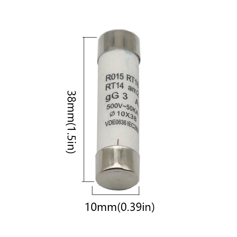 【3PCS】10x38 Fast blow Ceramic Fuse 10X38MM Fuse 380V 500V 0.5A 1A 2A 3A 4A 5A 6A 8A 10A 16A 20A 25A 32A 40A RO15 RT18 RT14
