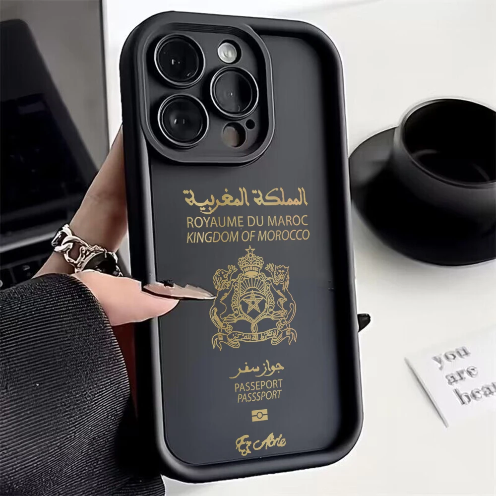 Morocco Passport Case for IPhone 15 14 13 12 11 Pro Max Mini XR XS X 7 8 Plus Soft TPU Back Cover With Hand Strap Funda