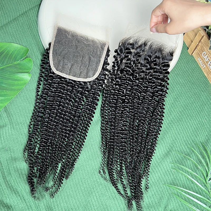 5x5 HD Lace Closure Kinky Curly Invisible HD Lace Melt Skins Pre Plucked Small Knots 100% Raw Virgin Human Hair Natural Color