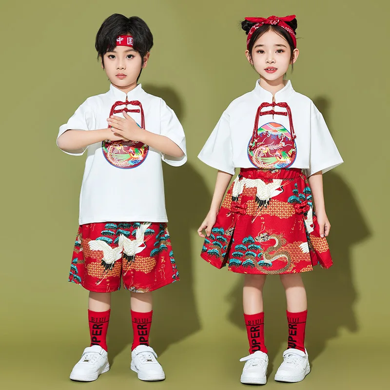 Traje de estilo chino para niños, reunión deportiva, clase de graduación, Hanfu, uniforme de coro de jardín de infantes