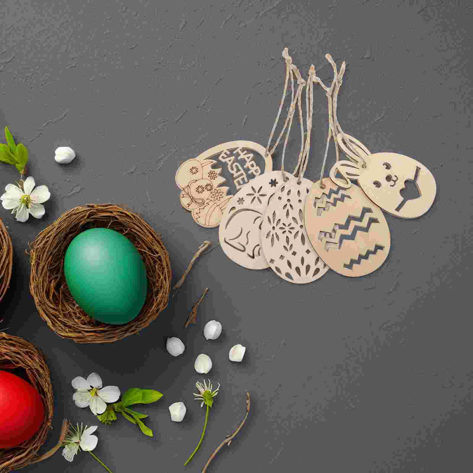 50-delige handgemaakte hangende decoraties van Pasen, houten ei-knutselset, plaquettevormige uitsparingen, boomhanger voor het schilderen