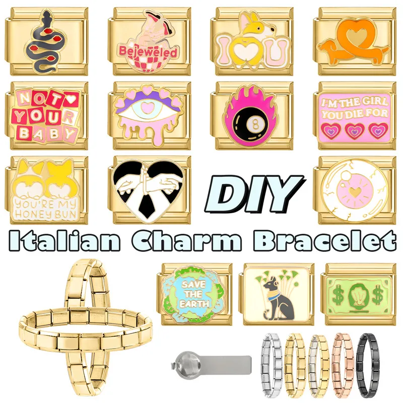 الذهب اللون الصليب القلب القوس فراشة الكرز الزركون اللؤلؤ الإيطالية سحر الروابط صالح 9 مللي متر الفولاذ المقاوم للصدأ سوار النساء DIY صنع #1