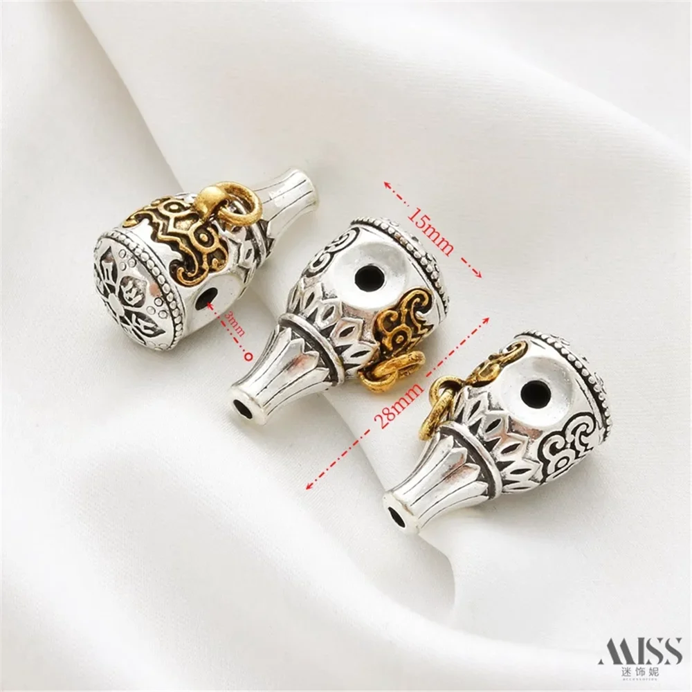 18K Six-character Mantra Ancient Silver Tower Head Bead Partition Animal DIY Play Bracelet Antique String Jewelry Accessories view 3
