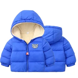 Winter Baby Boys Fleece Jacket For Kids Cartoon Bear Zipper Coat Autumn Boy Warm Hooded Down Jackets Children Outerwear Clothing