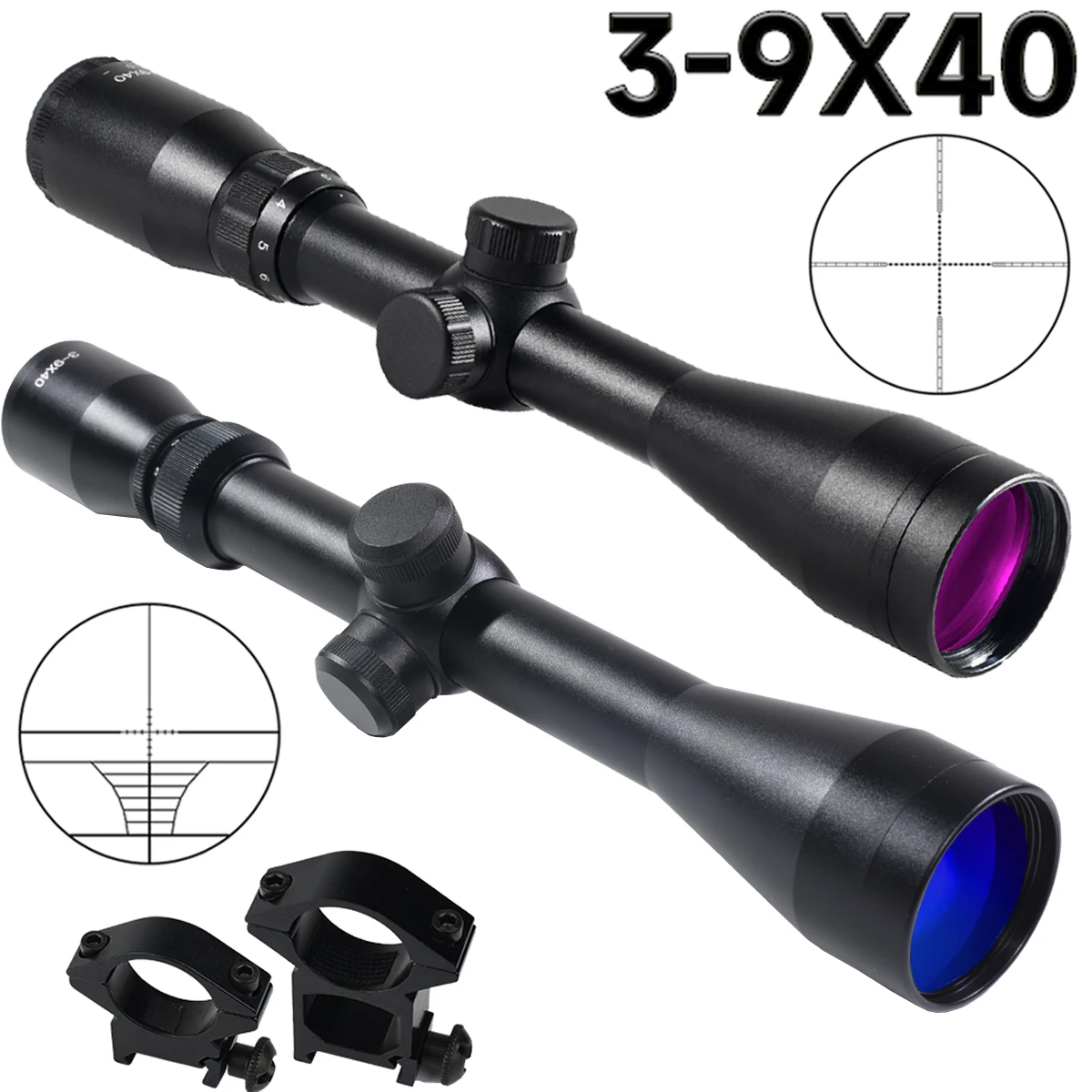 

3-9X40 Adjustable Zoom Rifle Scope Optics Reflex Airsoft Sight Tactical Hunting Nitrogen Filled Riflescope 11mm/20mm Rail Mount