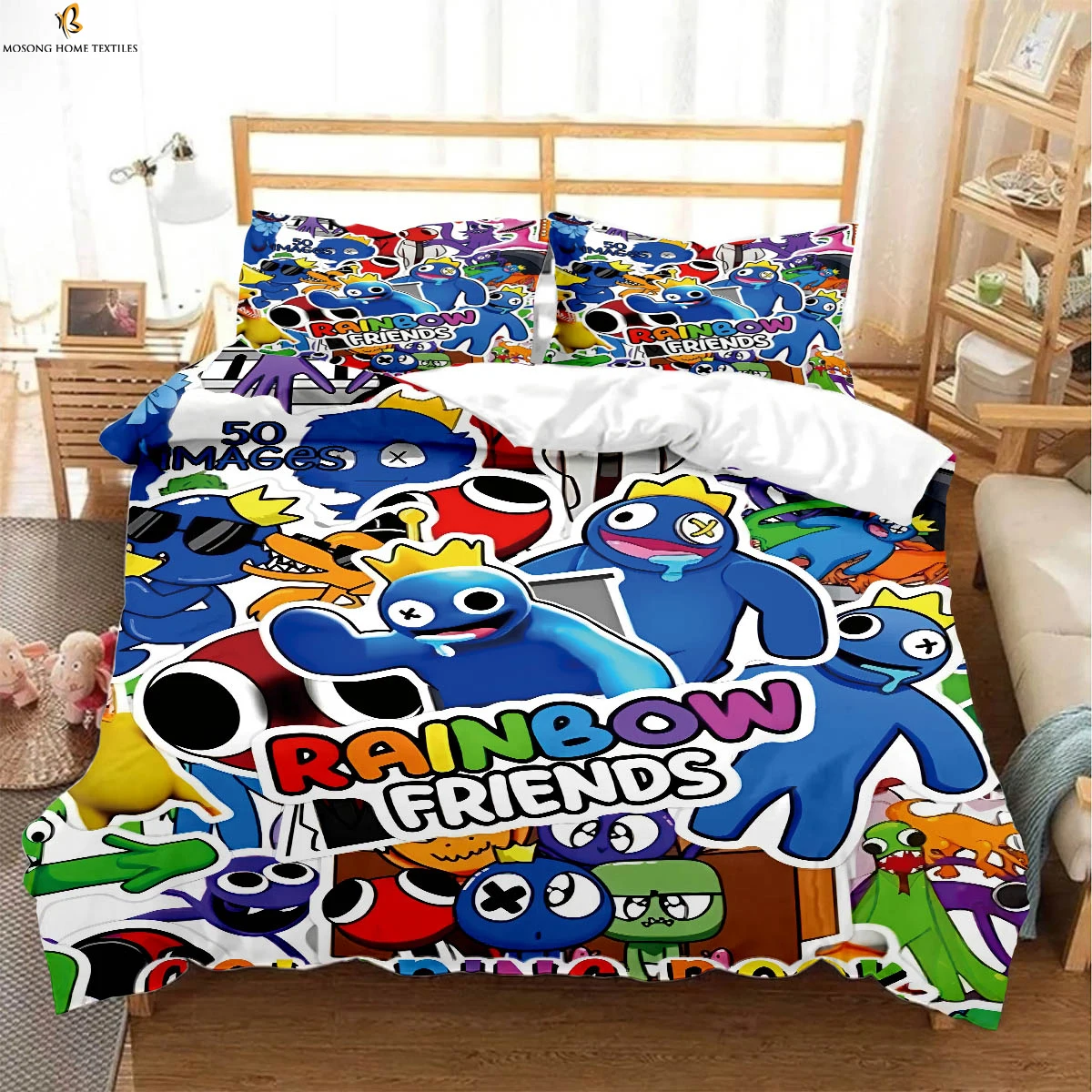 

Cute Funny Cartoon Print Quilt Cover 100% Polyester Machine Washable Bedding Set Quilt Cover Pillowcase Three-Piece Set