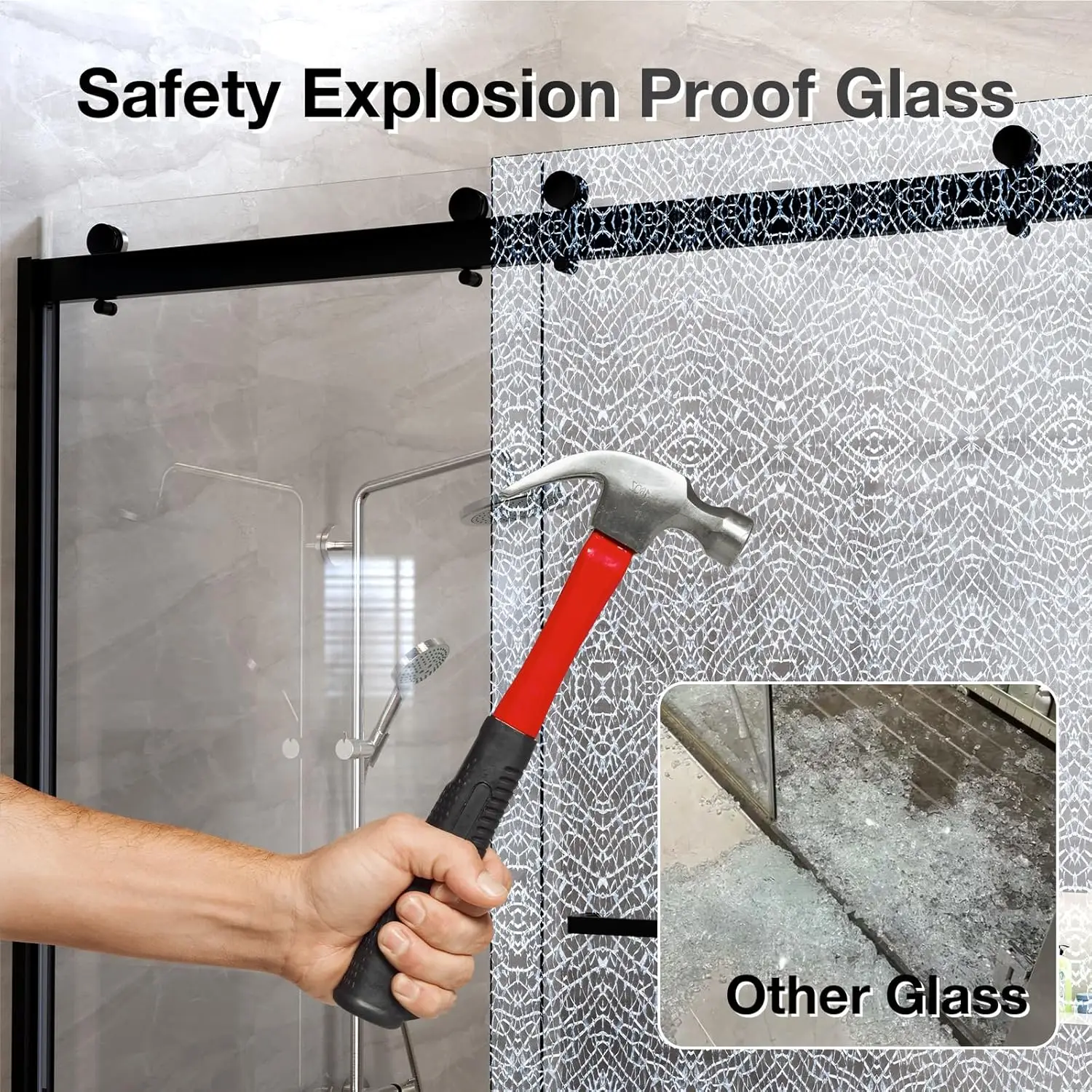 باب دش من الزجاج المقسى بدون إطار 8 مم، عرض 56-60 بوصة × ارتفاع 74 بوصة، آلية إغلاق ناعمة، تصميم ذو وجهين