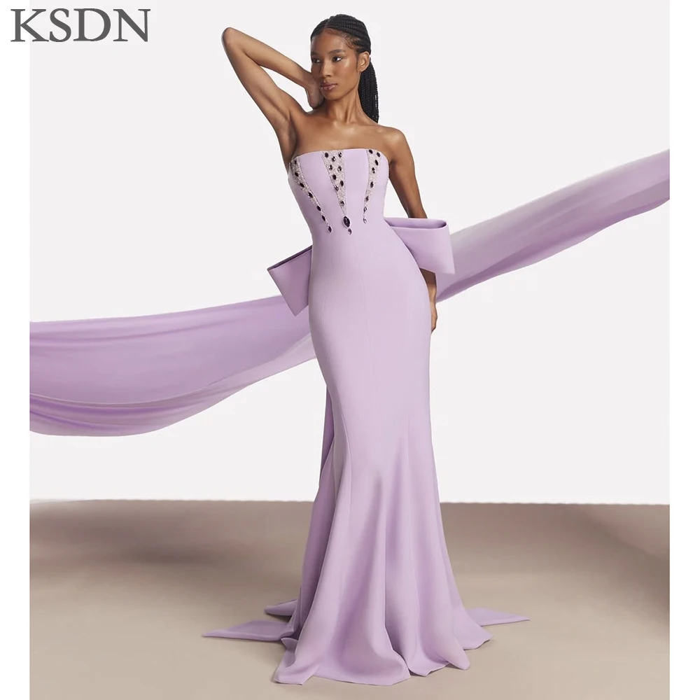 

Модные фиолетовые вечерние платья 2025 года, роскошные платья без бретелек со шлейфом и бантом сзади, элегантное женское платье для особых случаев, Vestidos