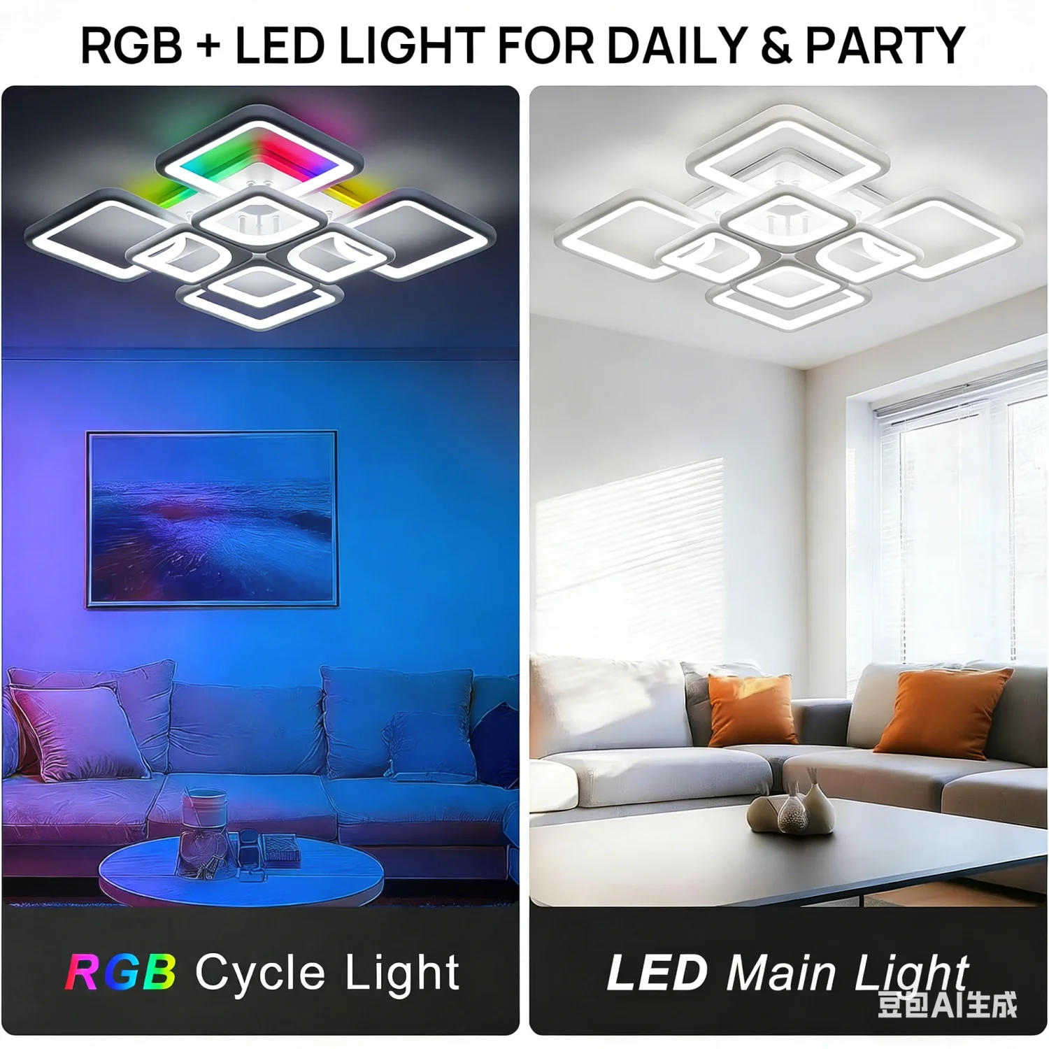 Obrázek 6: RGB chytrý strop lustr s daleký ovládání app stmívání strop lampa jednoduchý lesk LED lehký pro večírek žití pokoj ložnice