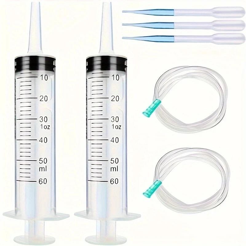 Kit de 2 seringues de mesure de liquide en plastique de 60 ml avec tube et pipette, distributeur de liquide polyvalent pour l'alimentation du bétail