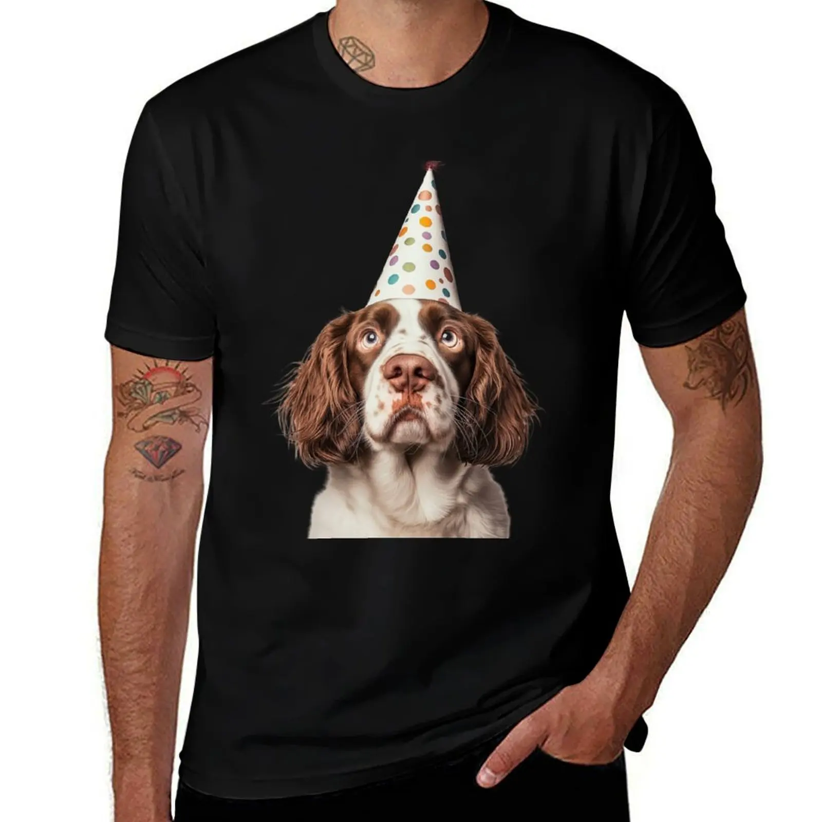 

Cute Clumber Spaniel dog with Party Hat Birthday Celebration T-Shirt cute clothes graphics street wear mens fashion