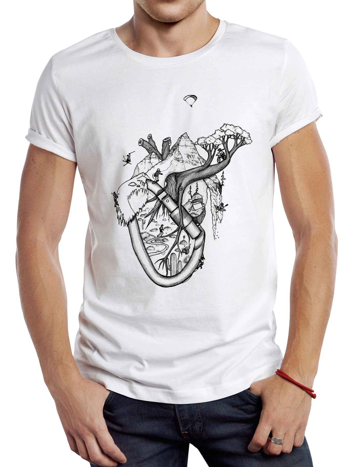 

FPACE Art Rock Climbing Men T Shirt Graphic Streetwear Short Sleeve Heart Shaped Mountain Climb Tops Sport T-shirt