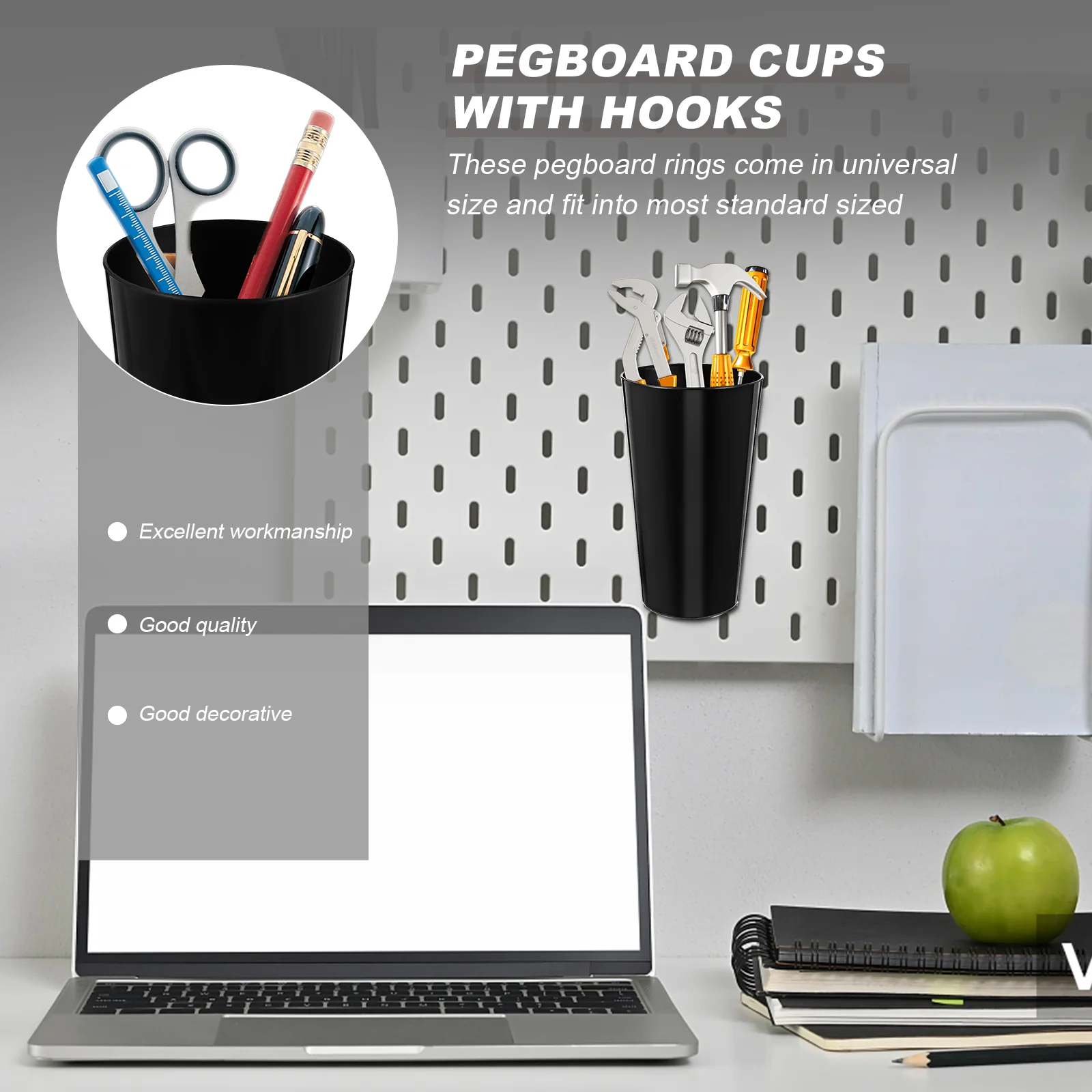 Peg Board Tool Orifice Cup Holder Suite Pegboard Cups with Hooks Bins Baskets Ring