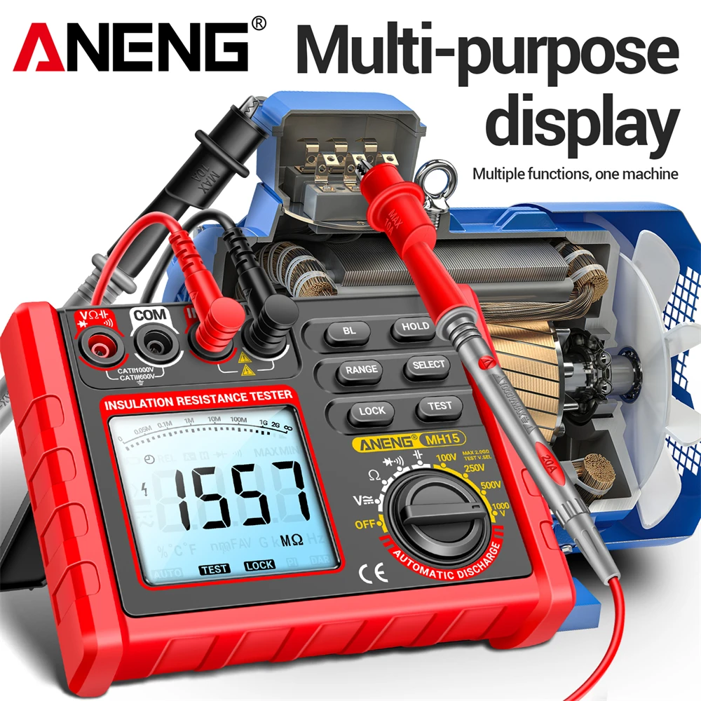 ANENG MH15 Isolationswiderstand Multifunktionales digitales Messgerät Automatische Entladung AC/DC-Spannung LCD Megohmmeter Tester Werkzeuge