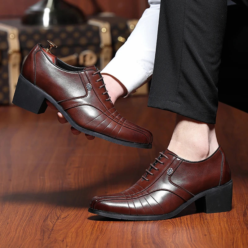 Luxury High Heel Men's Shoes Fashion Man Height Increase Wedding Shoes Groom Designer Pointed Toe Dress Shoes Men Leather Oxford