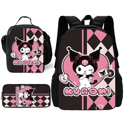 Mochila escolar bonito Anime Kuromi com lancheiras, Sacos de lápis, Mochilas escolares para meninos e meninas, melhor presente para criança