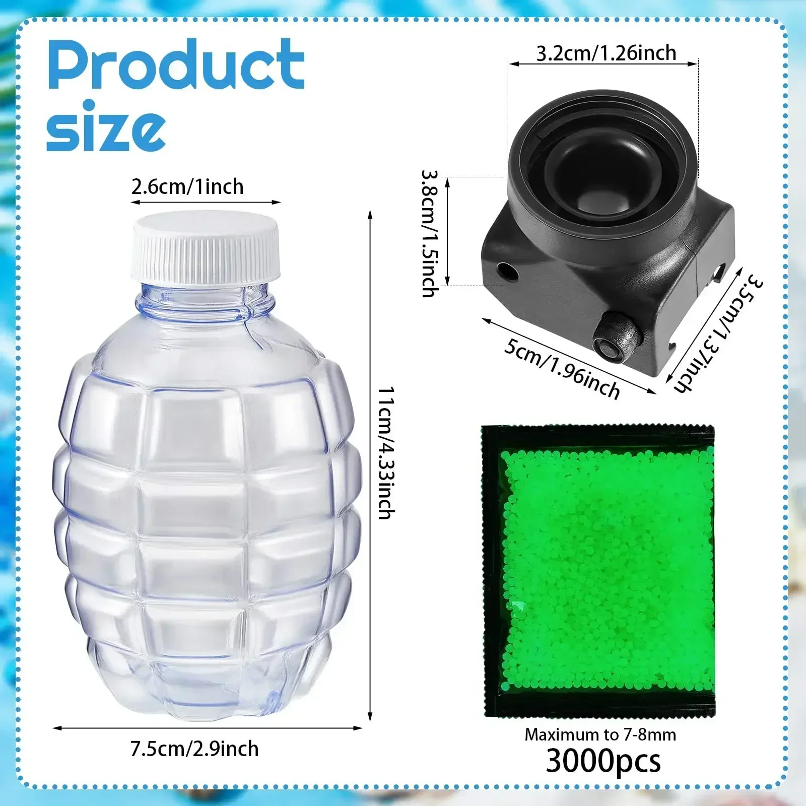 Akcesoria do pistoletów na kulki żelowe z kulami żelowymi, butelką w kształcie ananasa, uchwytem na butelkę, 7-8 mm, do pistoletów na kulki żelowe, do gier na świeżym powietrzu.