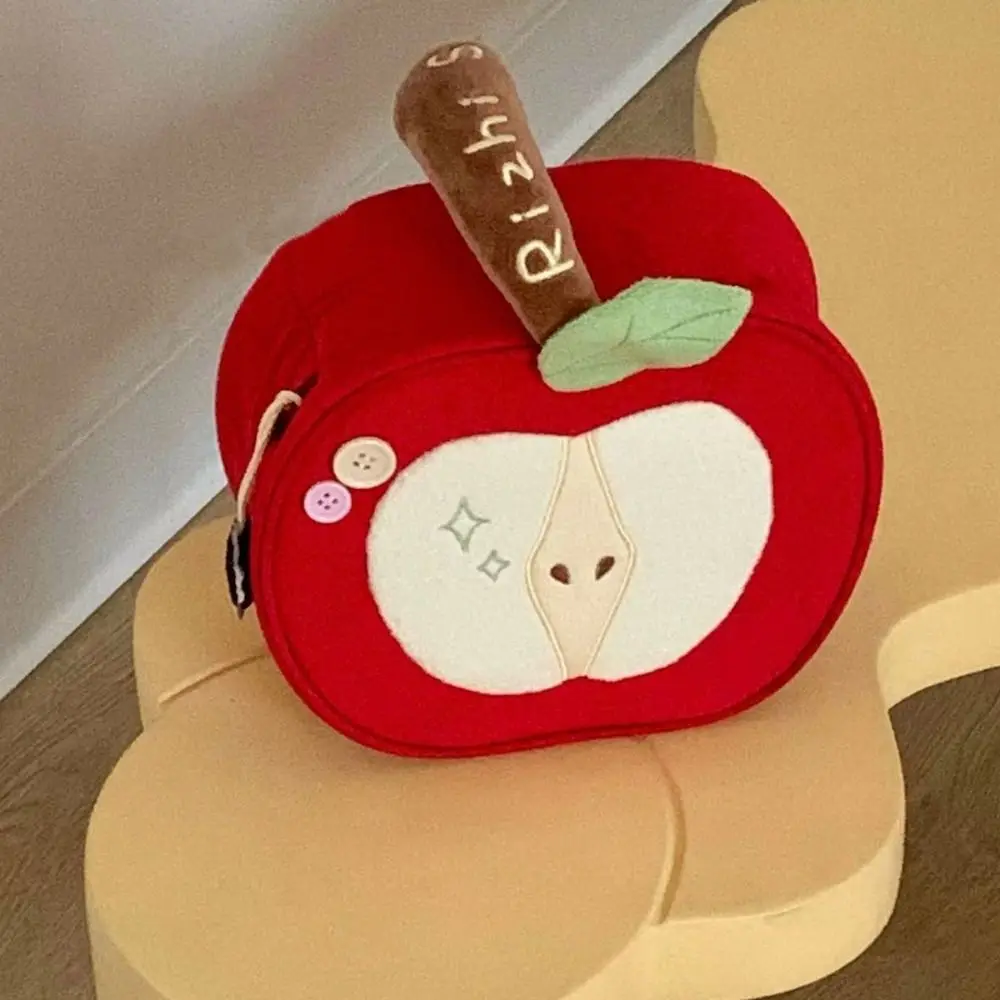 

Cartoon Portable Fruit Makeup Bag Velvet Red Travel Cosmetic Bag Cartoon Handle Storage Bag Travel
