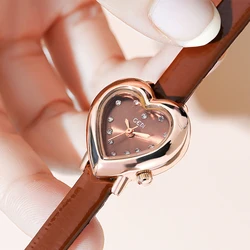 Fashion Gedi Top Brand Heart Shaped Women Gift Luxury Cute Ultra-thin Quartz Ladies Wrist Watch Pu Leather Water Resistance 30m