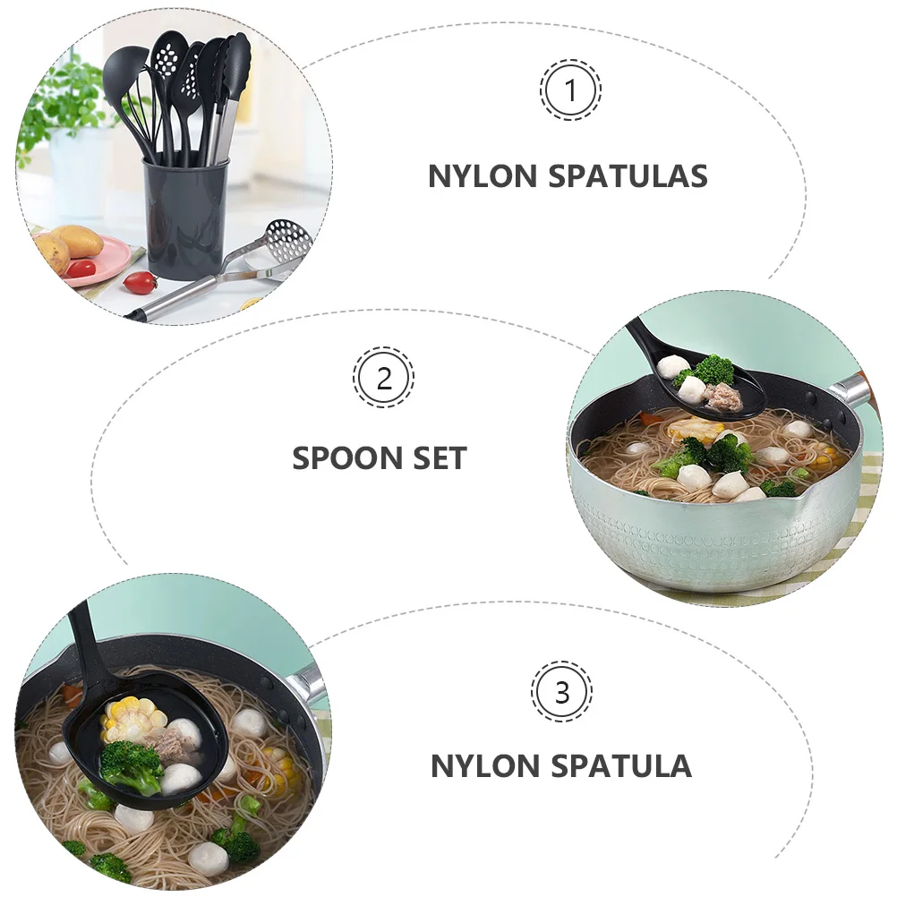 

4pcs Stainless Steel Nylon Spatula Spoon Kit Non-Stick Heat Resistant Kitchen Tools Set Home Hotel Restaurant Cooking