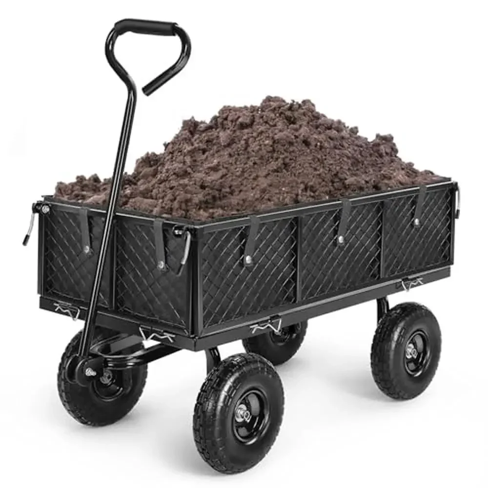 Garden Cart 880LB Capacity Foldable Wagon with Rotating Handle Mesh Design