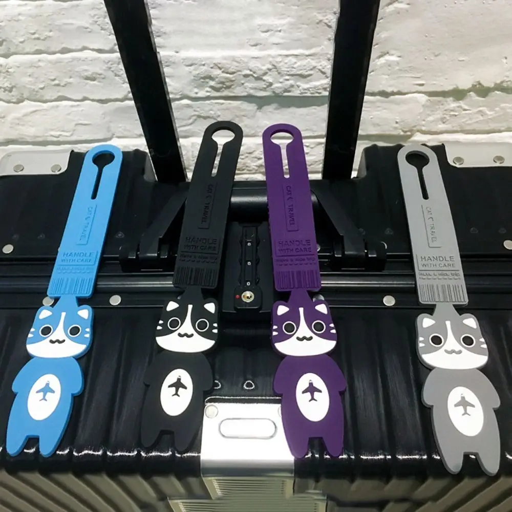 귀여운 만화 여행 수하물 태그 고양이 핸드백 라벨 탑승권 PVC 수하물 이름 태그 여행 액세서리 비행기 체크인