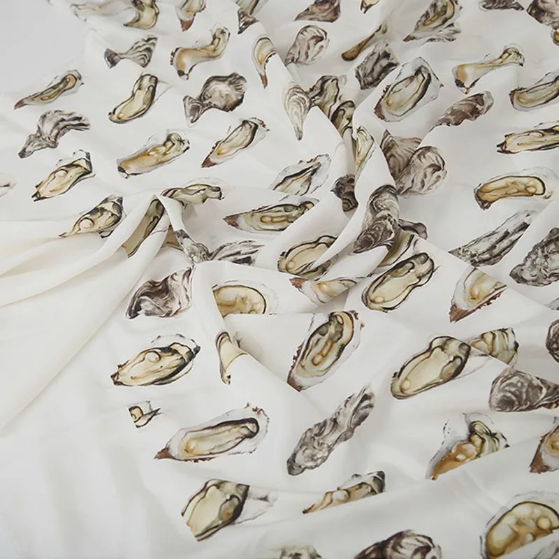

Shell Pearl Pattern Printed Imitate Double Crepe Fabric For Women's Dress Blouse Handmade DIY Cloth Sewing Material