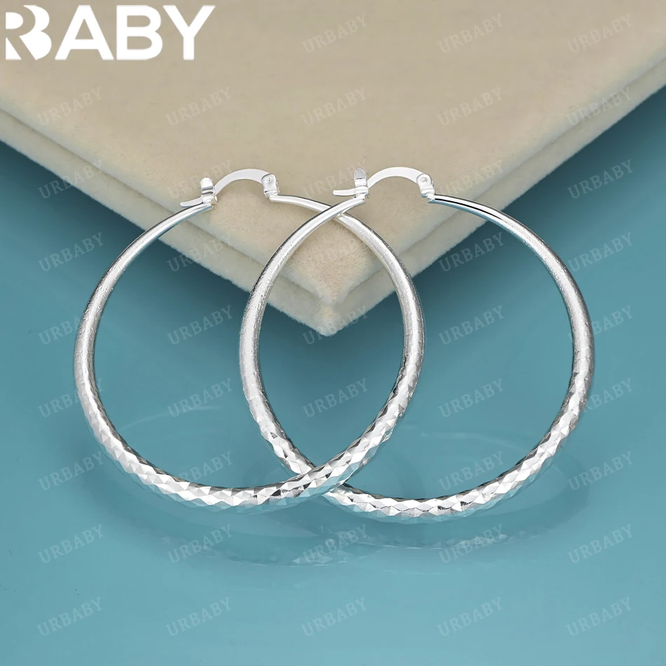 

URBABY 925 Sterling Silver 50,mm Diamond ripples Hoop Earrings for Woman Anniversary Gift Popular wild Fashion party Jewelry