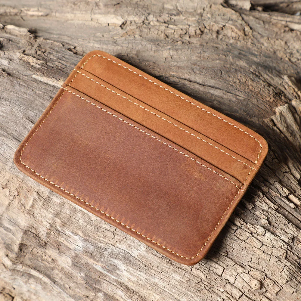 S.WORKER Echtleder Mini-Kartenhalter Vintage Vollnarbiges Rindsleder Kurze Geldbörse Münzbeutel Retro Schlanke Casual Alltagstasche – Detail 14