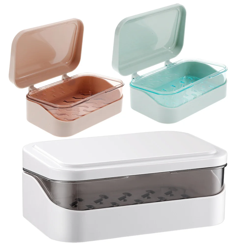

3Pcs Soap Box ABS Material Lightweight Portable Travel Soap Holder Bathroom Storage Container Non-Slip Drainage Design Home